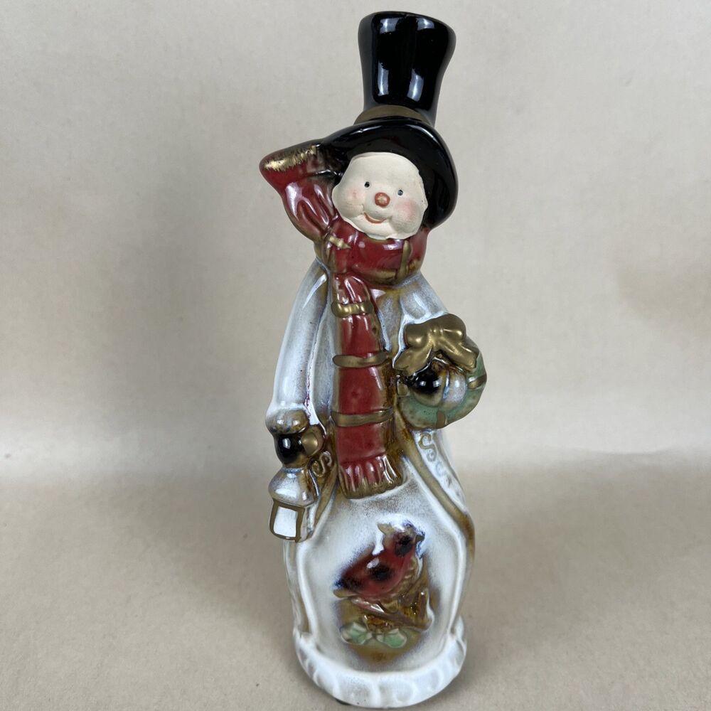 Old World Snowman Ceramic Glazed Figure Christmas Cardinal Holiday Winter 8"